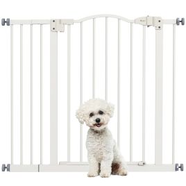 Metal 74-94cm Adjustable Pet Gate Safety Barrier w/ Auto-Close Door White