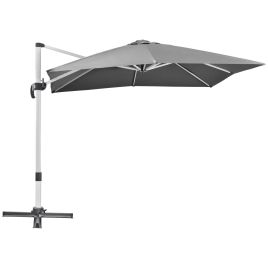 3 x 3M Cantilever Parasol, Square Garden Umbrella with Cross Base, Crank Handle, Tilt, 360° Rotation and Aluminium Frame, Grey