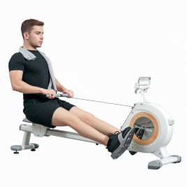 SPORTEDGE Rowing Machine, 16-Level Magnetic Rower Machine with LCD Monitor and Phone Holder, Vertical Storage, White