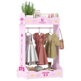 AIVAGO Kids Clothes Rail with 2 Storage Shelves for 3-8 Years Old, Pink