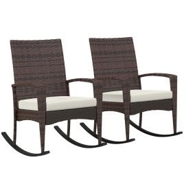 Jones Outdoor PE Rattan Rocking Chair Set of 2 with Cushion - Brown