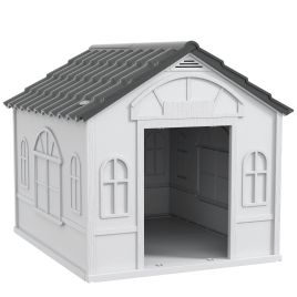 Plastic Weatherproof Dog House, Grey