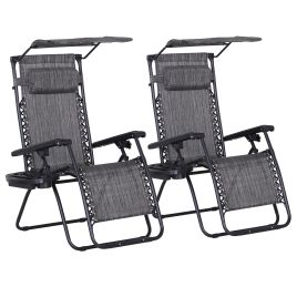 Jones 2-Piece Reclining Garden Chair with Footrest and Cup Holder - Grey