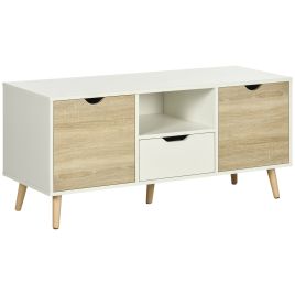 TV Unit Cabinet for TVs up to 50 Inches, TV Stand with Storage Cabinets and Drawer for Living Room and Bedroom, Natural
