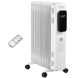 9 Fin Portable Electric Heater 2180W Oil Filled Radiator with LED Display 3 Heat, Remote Control - White