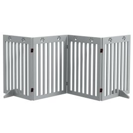 Dog Kennel - Foldable Wooden Pet Gate with Support Feet Grey 204cm