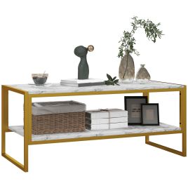 Scott Two-Tier Coffee Table Modern Marble Effect - White