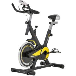 Indoor Bike Trainer Upright Exercise Bike with  Adjustable Resistance Seat Handlebar LCD Display Black and Yellow