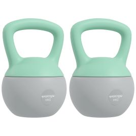 SPORTEDGE 2 x 6kg Soft Kettlebell, Kettle Bell with Non-Slip Handle, for Home Gym, Strength Training, Cardio - Grey and Green