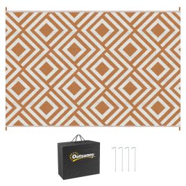 Reversible Outdoor Rug with Carry Bag and Ground Stakes, Waterproof Plastic Straw Mat for Backyard, Deck, RV, Picnic, Beach Brown & White
