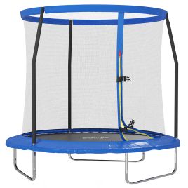 SPORTEDGE 8ft Trampoline with Safety Enclosure Net, Steel Frame Outdoor Trampoline, Jumping Mat with Edge Safety Cover for Fitness, Blue