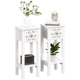 HERON Set of Two Elegant Floral Cut-Out Side Tables - White