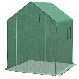 Greenhouse Cover Replacement Walk-in PE Hot House Cover with Roll-up Door and Windows, 140 x 143 x 190cm, Green