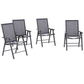 SUNVISTA Set of 4 Foldable Metal Garden Chairs Outdoor Patio Park Dining Seat Furniture Charcoal Grey