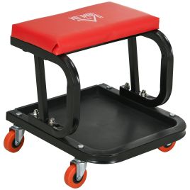 HERON Workshop Stool, Rolling Mechanic Stool with 360 Degree Swivel, Padded Seat, Tool Tray, for Garage, Workshop, Auto Repair, Red