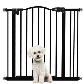 Metal 74-87cm Adjustable Pet Gate Safety Barrier w/ Auto-Close Door Black
