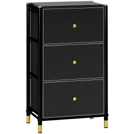HERON Black Chest of Drawers - Medium-sized, 3 Drawers, Gold Handles