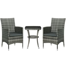 Rattan Garden Furniture Bistro Set 3 PCs Patio Weave Companion Chair Table Set Conservatory, Light Grey