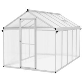 6 x 10ft Polycarbonate Greenhouse with Rain Gutters, Large Walk-In Green House with Window, Garden Plants Grow House with Aluminium