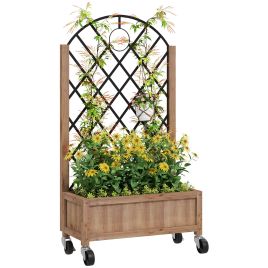 SUNVISTA Wooden Planter, with Metal Trellis - Brown/Black