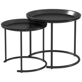 HERON Nesting Tables Set of 2, Side End Table with Removable Tabletop Tray and Steel Frame for Living Room, Bedroom, White