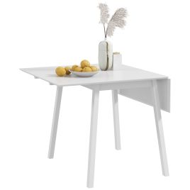 HERON Solid Wood Folding Dining Table, Drop Leaf Table for 2-4 People, Rectangle Kitchen Table for Small Space, White