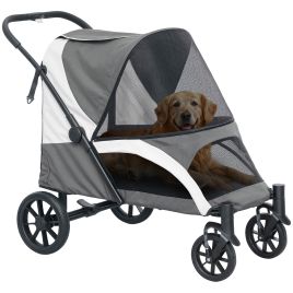 PAWSTER Easy Folding Pet Stroller for Large Dogs with 4 Big Wheels, Shock Absorb Frame, Safety Leashes, Brakes, Dark Grey