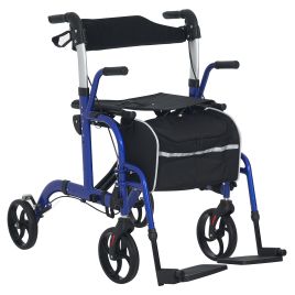 HERON 2-in-1 Wheelchair Rollator Walker with Footrest & Bag, Adjustable and Foldable, Pearl Blue