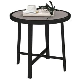 SUNVISTA Round Outdoor Side Table, 50.5cm SPC Tabletop, Metal Frame with Anti-Slip Feet, Garden Patio Table, Grey