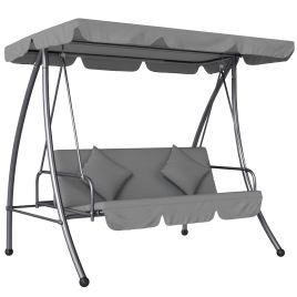 SUNVISTA Outdoor 2-in-1 Swing Chair Lounger 3 Seater Garden Swing Seat Bed Convertible Tilt Canopy W/ Cushion, Light Grey
