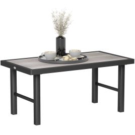 SUNVISTA Metal Garden Coffee Table, Outdoor Side Table with Grey Woodgrain Top, 100x53x46cm