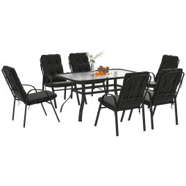 SUNVISTA Seven-Piece Garden Dining Set with Cushions - Black