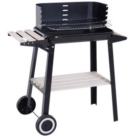 Trolley Charcoal BBQ Barbecue Grill Outdoor Patio Garden Heating Smoker with Side Trays Storage Shelf and Wheels