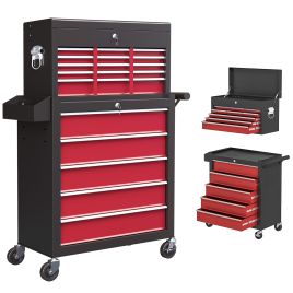 Scott Rolling Tool Cabinet on Wheels with 14 Drawers and Pegboard - Red