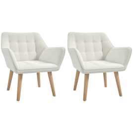 Set of 2 Accent Chair Arm Chair Slanted Back Thick Padding - Cream White