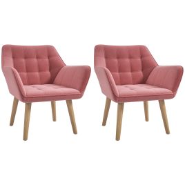Set of 2 Accent Chair Arm Chair Slanted Back Thick Padding - Pink
