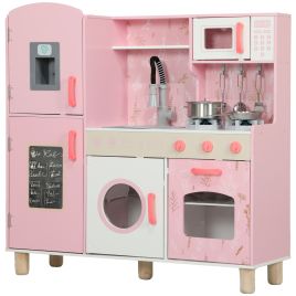 AIVAGO Play Kitchen, Kids Kitchen Set with Lights and Sounds, Double Stoves, Ice Maker, Chalkboard for 3+ Years - Pink