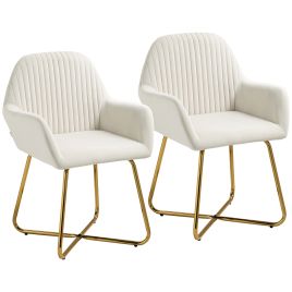 HERON Modern Arm Chair Set of 2 Upholstered Accent Metal Base - Cream White