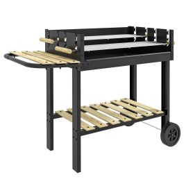 SUNVISTA Charcoal BBQ Grill with Adjustable Racks, Side Table, Shelf & Wheels, Black
