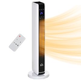 Ceramic Space Heater Indoor Tower Heater with Oscillation Remote Control Timer - White