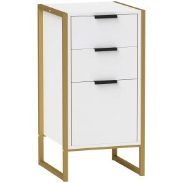 ALWIS White Chest of Drawers - Small-sized, 3 Drawers, Gold Tone