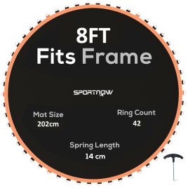 SPORTEDGE Trampoline Replacement Mat with Spring Pull Tool, 42 V-Hooks, for 8ft Trampoline using 14cm Springs, Orange