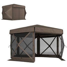 SUNVISTA 3 x 3(m) Hexagon Pop Up Gazebo with 5 Sides and Carry Bag, Waterproof, Brown