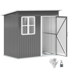SUNVISTA 7 x 4ft Galvanised Steel Garden Shed, with Lock and Gloves - Grey