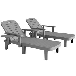 SUNVISTA Set of 2 Resin Reclining Sun Loungers with Foldable Side Table, 5 Positions, Dark Grey