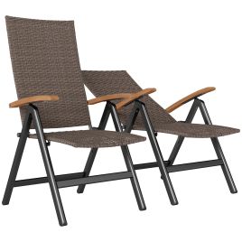 SUNVISTA 2 Pieces Outdoor Foldable Dining Chair with Armrests, High Backrest, for Garden, Camping, Balcony, Brown