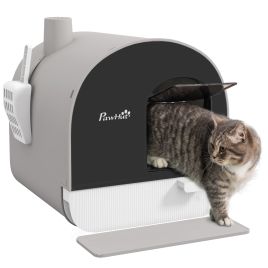 Shelley Hooded Cat Litter Box with Lid Scoop Filter Flap Door - Light Grey