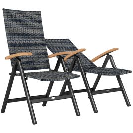 SUNVISTA 2 Pieces Outdoor Foldable Dining Chair with Armrests, High Backrest, for Garden, Camping, Balcony, Mixed-grey