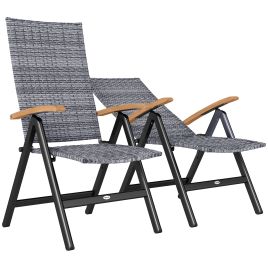 SUNVISTA 2 Pieces Outdoor Foldable Dining Chair with Armrests, High Backrest, for Garden, Camping, Balcony, Light Grey