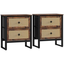 HERON Industrial Natural Bedside Table Set of 2 - Brown